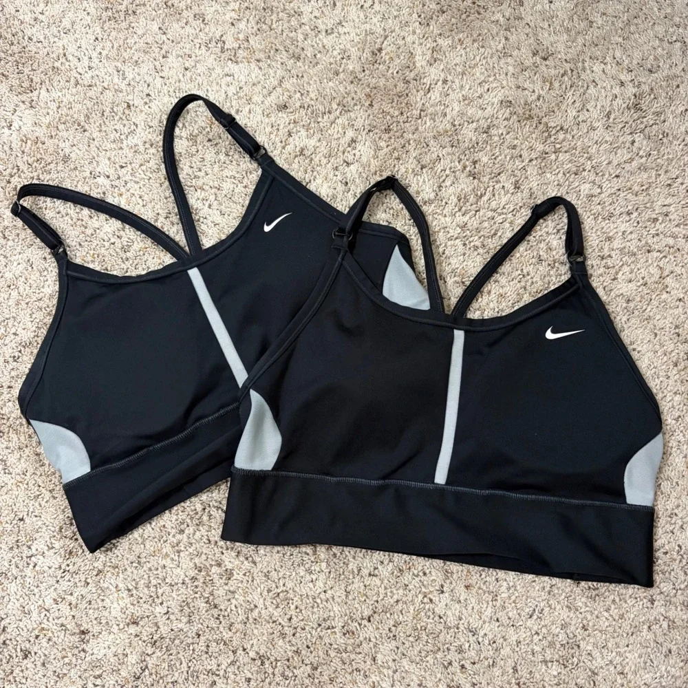 Nike Indy Womens Padded Sports Bra Bundle‎ Black Grey Large 2 Pack